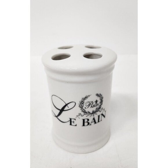 HOME Essentials Ceramic Le Bain Paris Toothbrush Holder Container White - Picture 1 of 6